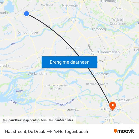 Haastrecht, De Draak to 's-Hertogenbosch map