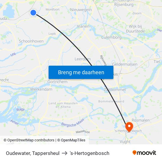 Oudewater, Tappersheul to 's-Hertogenbosch map