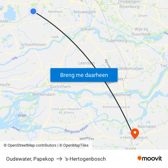 Oudewater, Papekop to 's-Hertogenbosch map