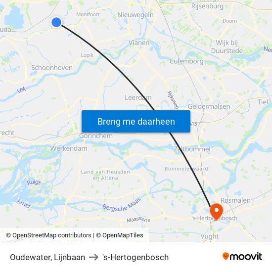 Oudewater, Lijnbaan to 's-Hertogenbosch map