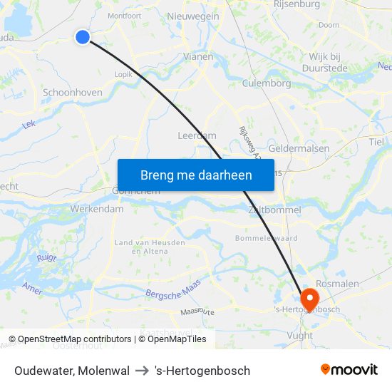 Oudewater, Molenwal to 's-Hertogenbosch map
