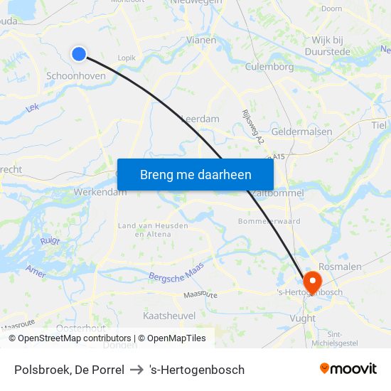Polsbroek, De Porrel to 's-Hertogenbosch map
