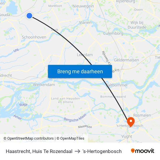 Haastrecht, Huis Te Rozendaal to 's-Hertogenbosch map