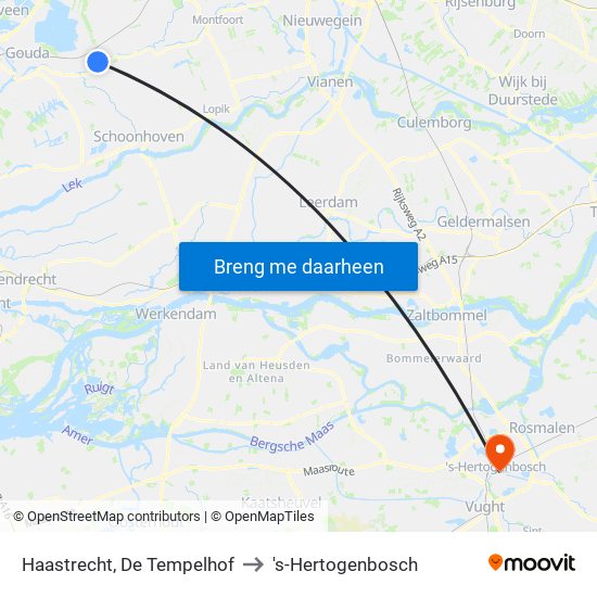 Haastrecht, De Tempelhof to 's-Hertogenbosch map