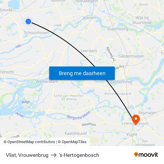 Vlist, Vrouwenbrug to 's-Hertogenbosch map