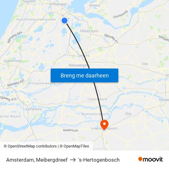 Amsterdam, Meibergdreef to 's-Hertogenbosch map