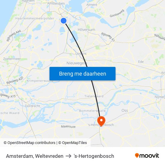 Amsterdam, Weltevreden to 's-Hertogenbosch map