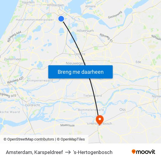 Amsterdam, Karspeldreef to 's-Hertogenbosch map