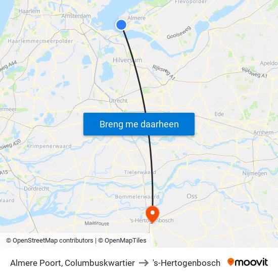 Almere Poort, Columbuskwartier to 's-Hertogenbosch map