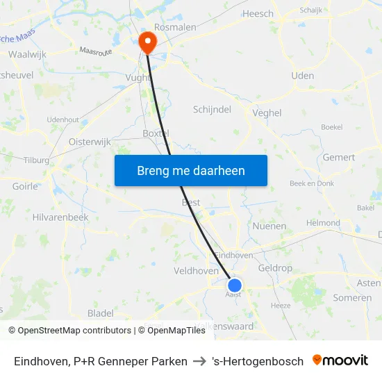 Eindhoven, P+R Genneper Parken to 's-Hertogenbosch map