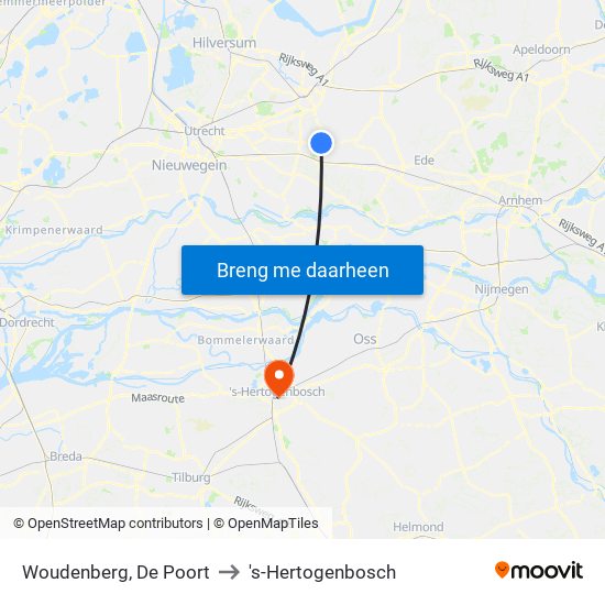 Woudenberg, De Poort to 's-Hertogenbosch map