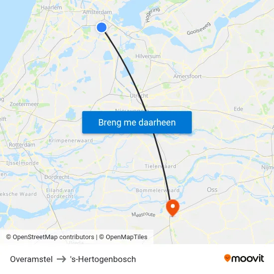 Overamstel to 's-Hertogenbosch map