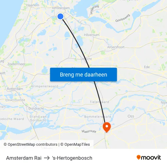 Amsterdam Rai to 's-Hertogenbosch map