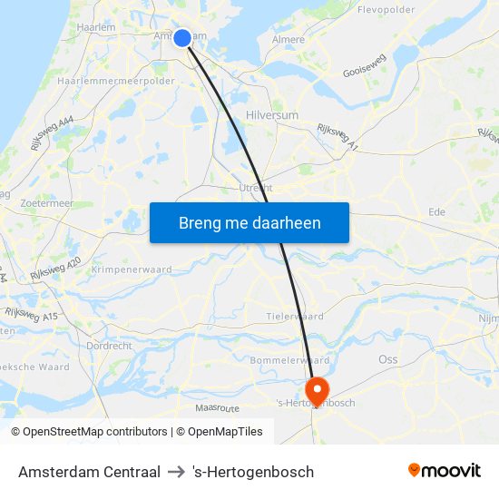 Amsterdam Centraal to 's-Hertogenbosch map