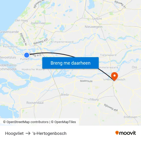 Hoogvliet to 's-Hertogenbosch map