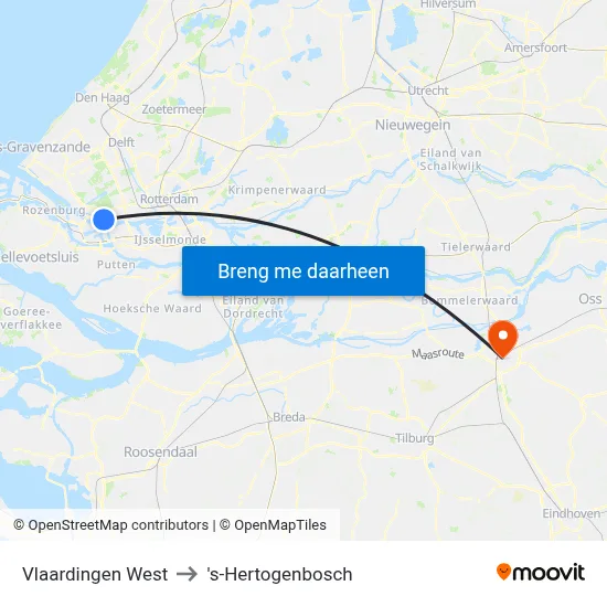 Vlaardingen West to 's-Hertogenbosch map