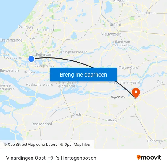 Vlaardingen Oost to 's-Hertogenbosch map