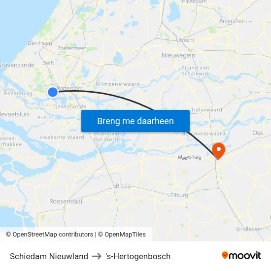 Schiedam Nieuwland to 's-Hertogenbosch map
