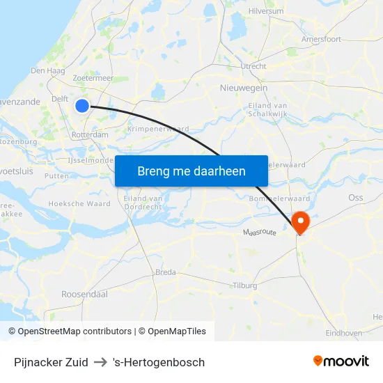 Pijnacker Zuid to 's-Hertogenbosch map