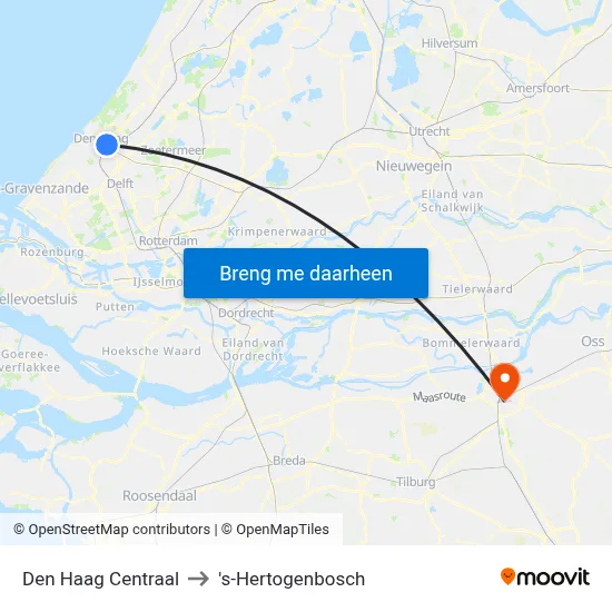 Den Haag Centraal to 's-Hertogenbosch map