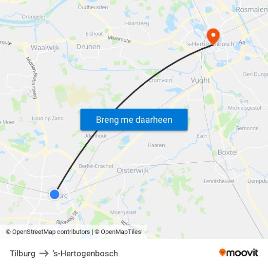 Tilburg to 's-Hertogenbosch map