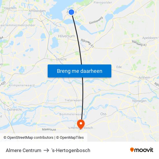 Almere Centrum to 's-Hertogenbosch map