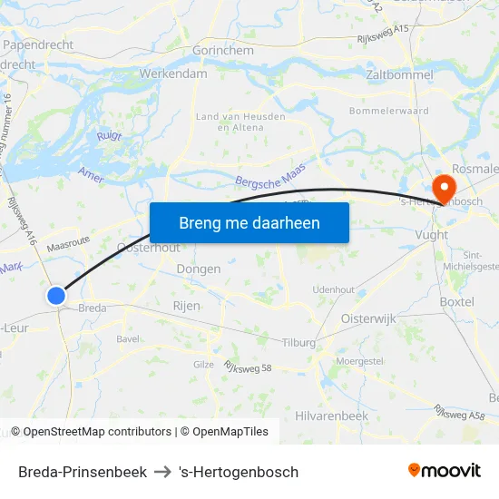 Breda-Prinsenbeek to 's-Hertogenbosch map