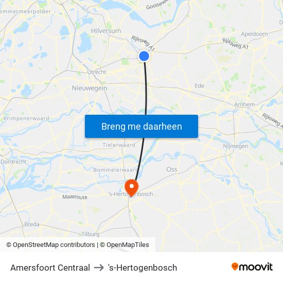 Amersfoort Centraal to 's-Hertogenbosch map