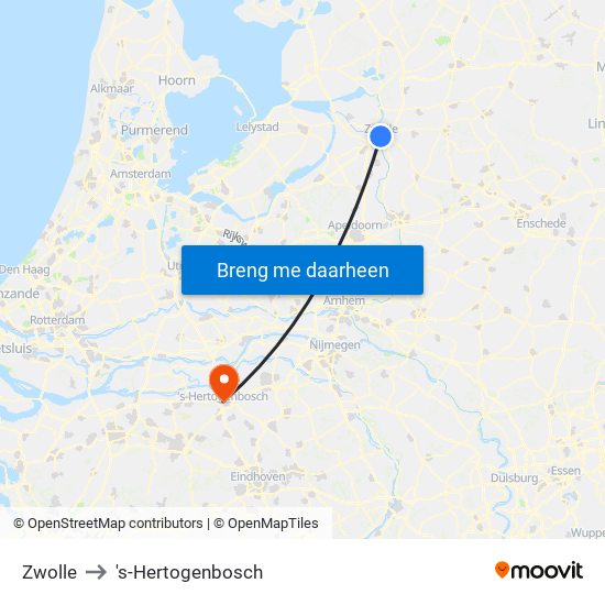 Zwolle to 's-Hertogenbosch map