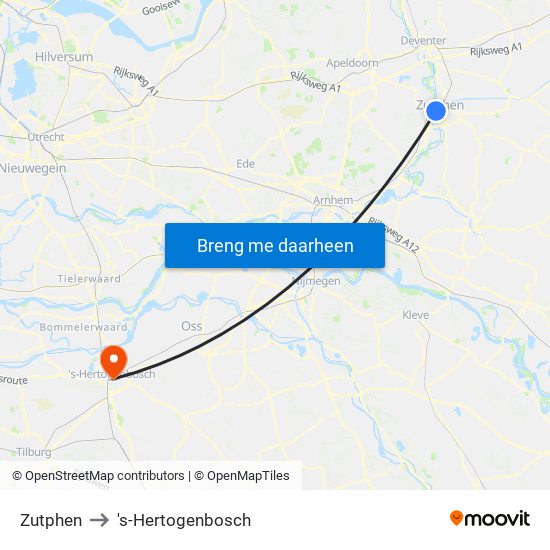 Zutphen to 's-Hertogenbosch map