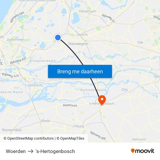 Woerden to 's-Hertogenbosch map