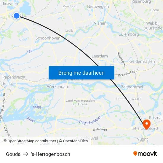 Gouda to 's-Hertogenbosch map