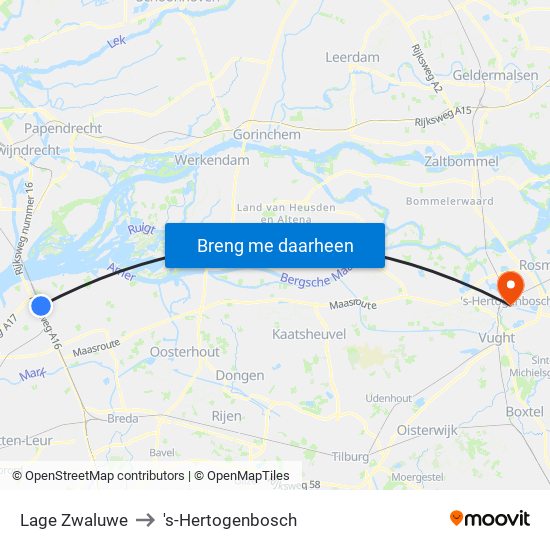 Lage Zwaluwe to 's-Hertogenbosch map