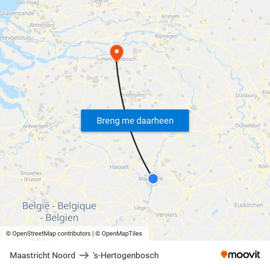 Maastricht Noord to 's-Hertogenbosch map