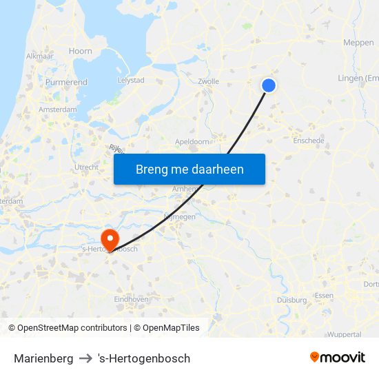 Marienberg to 's-Hertogenbosch map