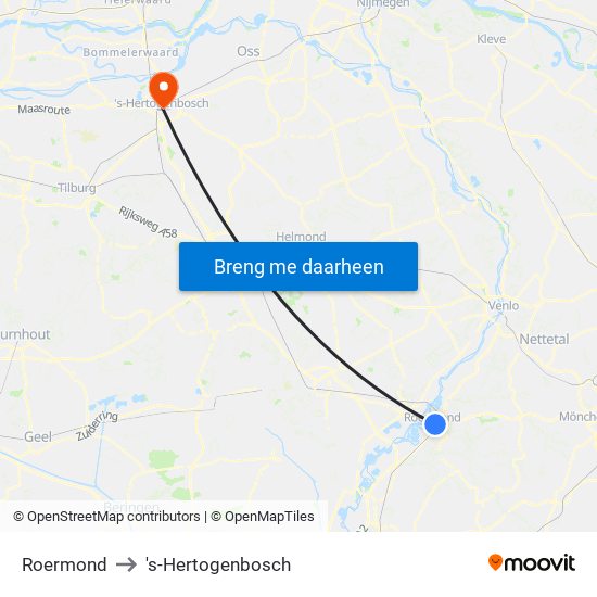 Roermond to 's-Hertogenbosch map