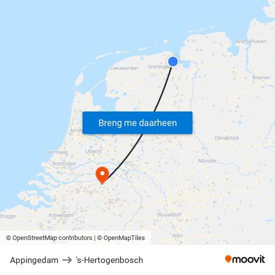 Appingedam to 's-Hertogenbosch map