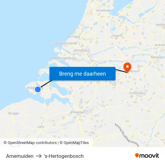 Arnemuiden to 's-Hertogenbosch map