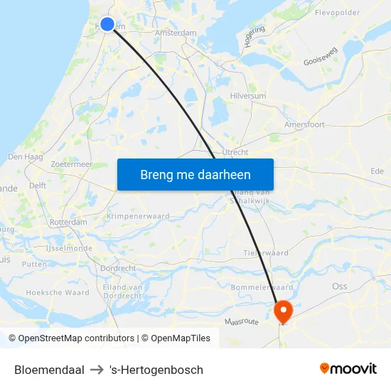 Bloemendaal to 's-Hertogenbosch map