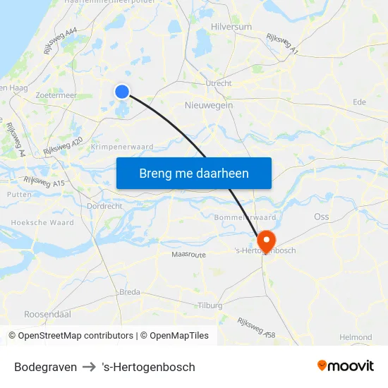 Bodegraven to 's-Hertogenbosch map