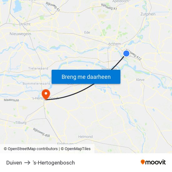 Duiven to 's-Hertogenbosch map