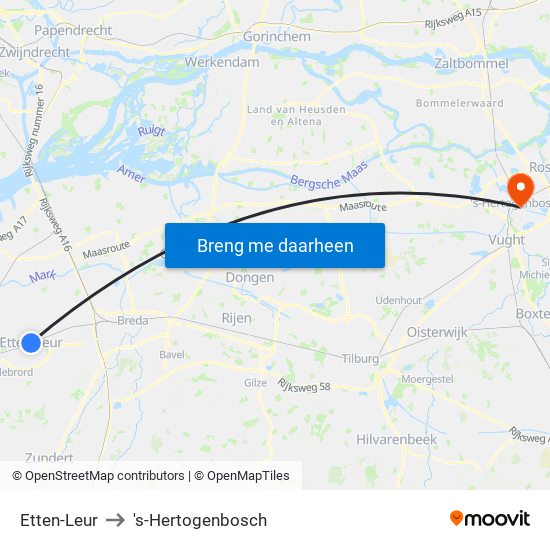 Etten-Leur to 's-Hertogenbosch map