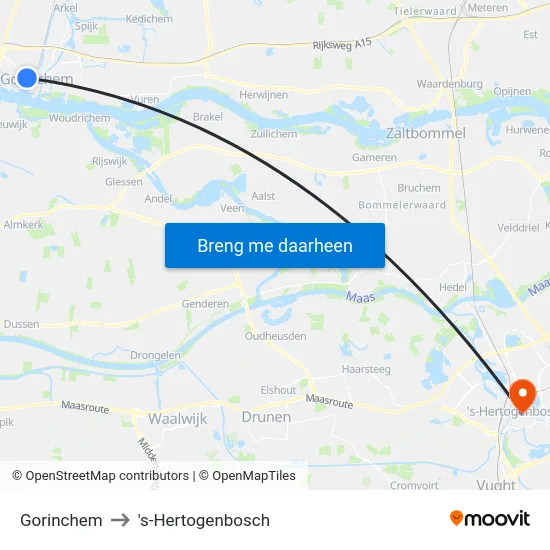 Gorinchem to 's-Hertogenbosch map