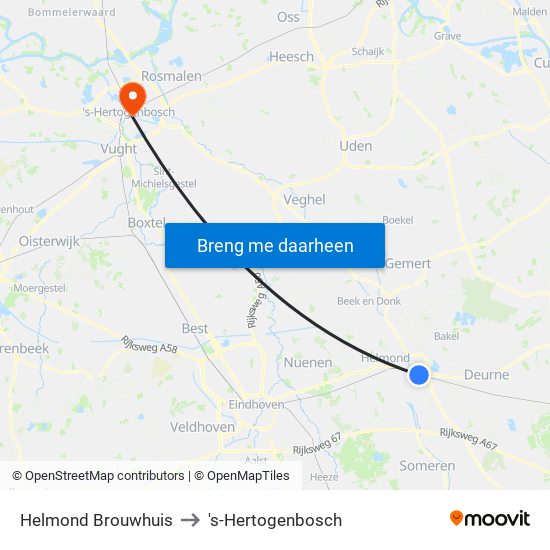 Helmond Brouwhuis to 's-Hertogenbosch map