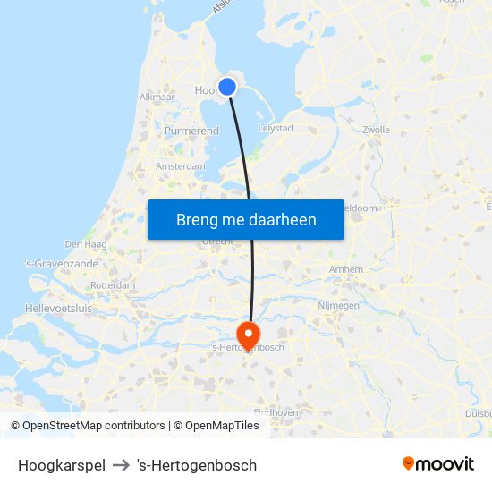 Hoogkarspel to 's-Hertogenbosch map