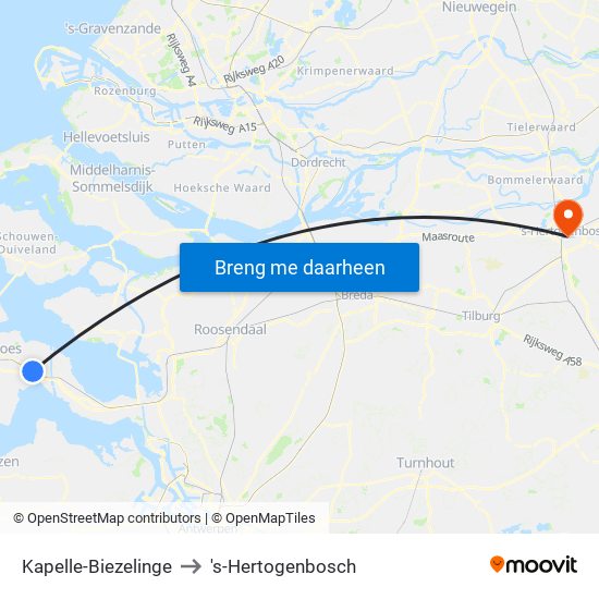 Kapelle-Biezelinge to 's-Hertogenbosch map