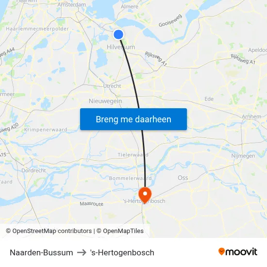 Naarden-Bussum to 's-Hertogenbosch map
