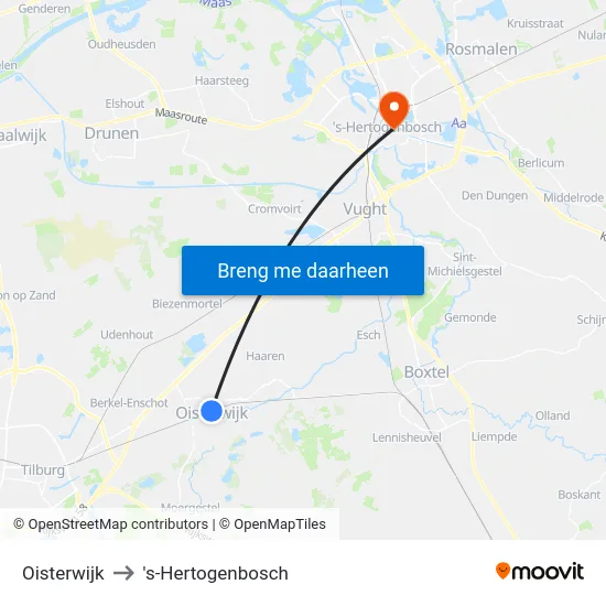 Oisterwijk to 's-Hertogenbosch map