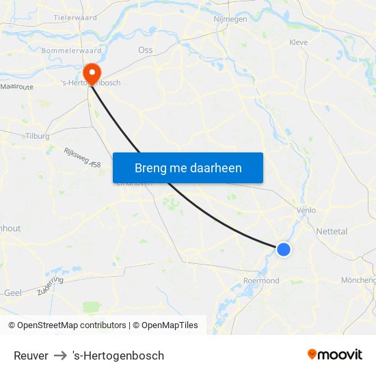 Reuver to 's-Hertogenbosch map