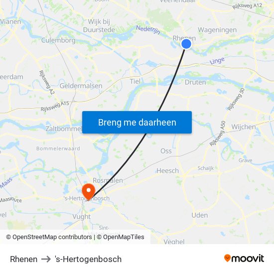 Rhenen to 's-Hertogenbosch map